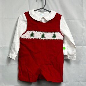 Edgehill Collection Christmas Tree smocking 2 piece romper set New with tags